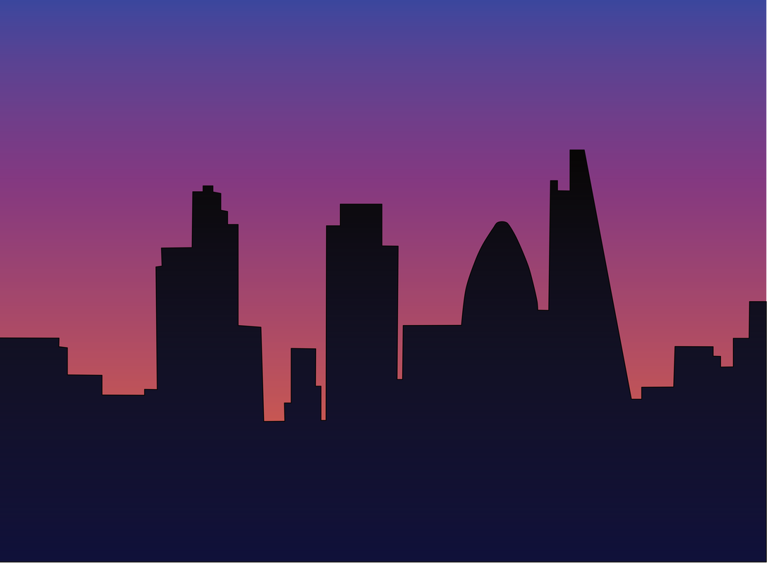 London skyline over a sky at sunset