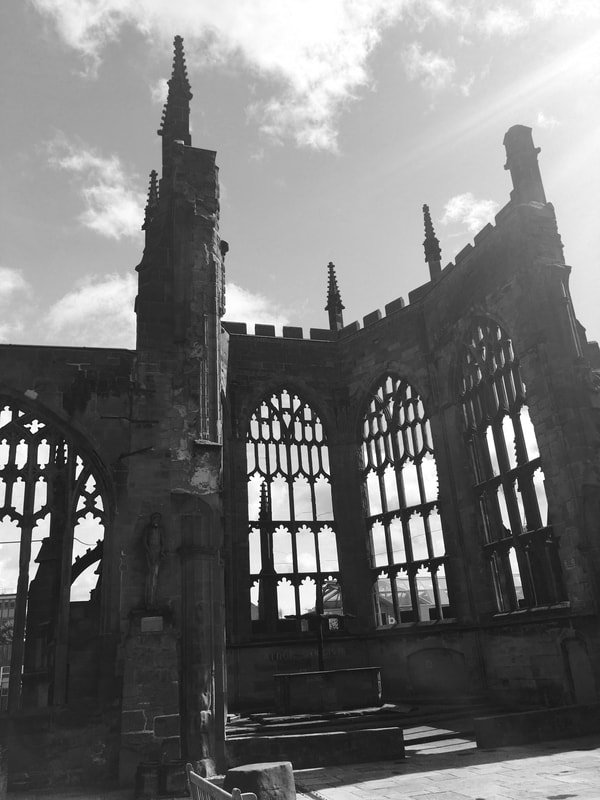 Picture of the survived part of the gothic cathedral in Coventry