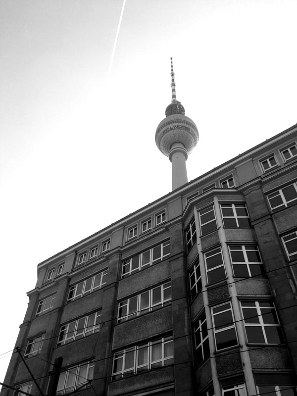 Berlin. View of the TV Tower from a lateral street.