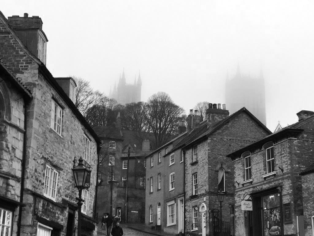 View of the Lincoln Cathedral in a misty day